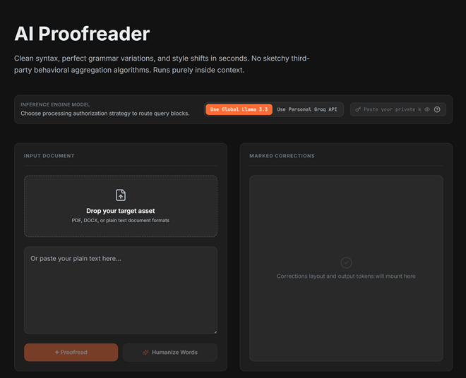 AI proofreading software project screenshot
